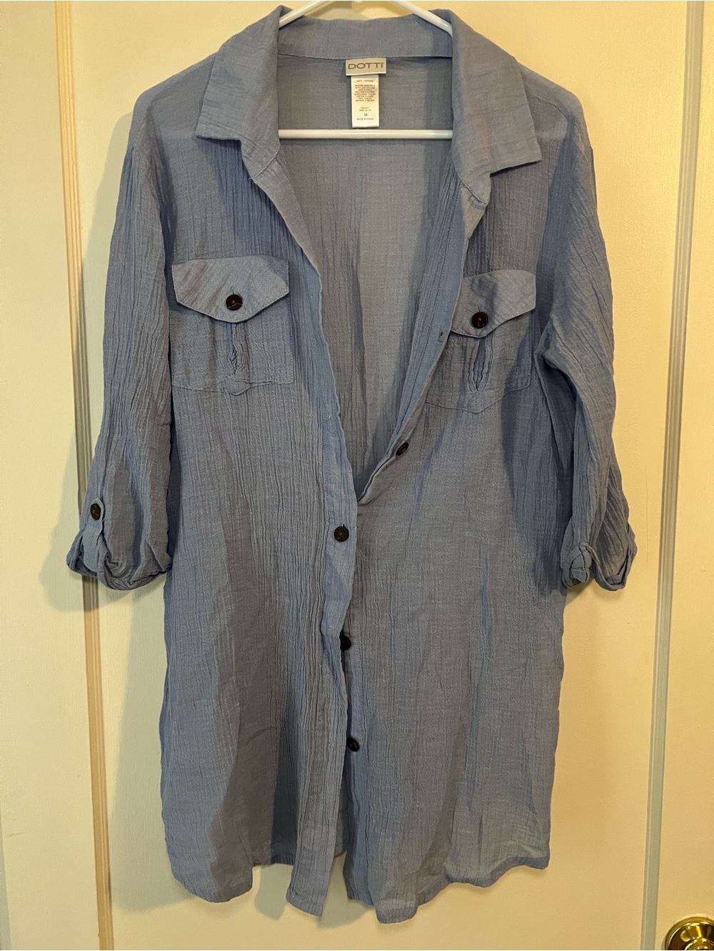Dotti Light Blue Button-Front Trench Shirt